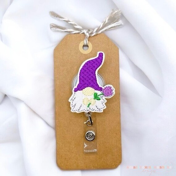 Spring Gnome Badge Reel, Purple Gnome Badge Clip, Nurse Badge Reel