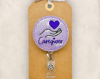 Caregiver Badge Reel, Home Companion Badge Reel, Home Health Aid Badge Clip, Lanyard, Coworker Gift, Retractable ID Holder | GLITTER