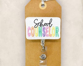 School Counselor Badge Reel, Guidance Counselor Badge Holder, School Lanyard, Retractable ID Holder, Badge Buddy, Co-Worker Gift | GLITTER