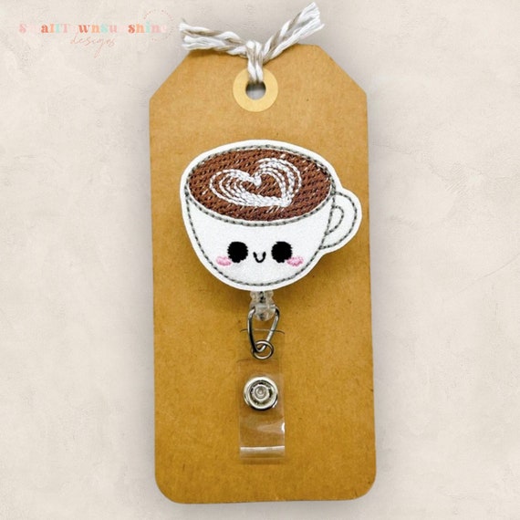Cappuccino Badge Reel, Cute Coffee Badge Clip, Nurse Badge Reel