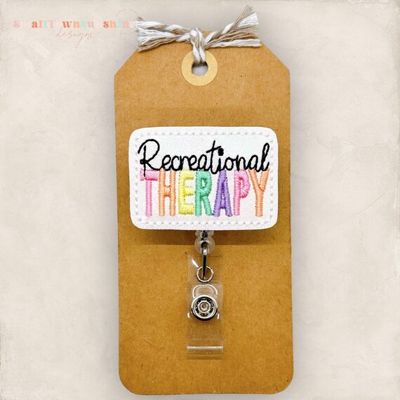 Recreational Therapy Badge Reel, RT Badge Clip, Therapeutic Recreation, Retractable ID Holder, Badge Buddy, Coworker Gift | GLITTER