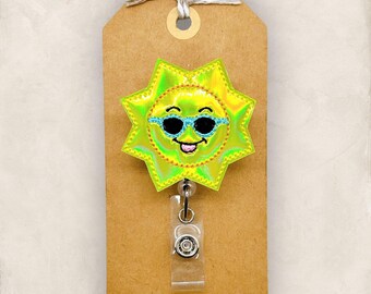 Sun with Shades Badge Reel, Summer Badge Reel, Nurse Badge Clip, Teacher Lanyard, Coworker Gift, Badge Buddy, Retractable ID Badge Holder