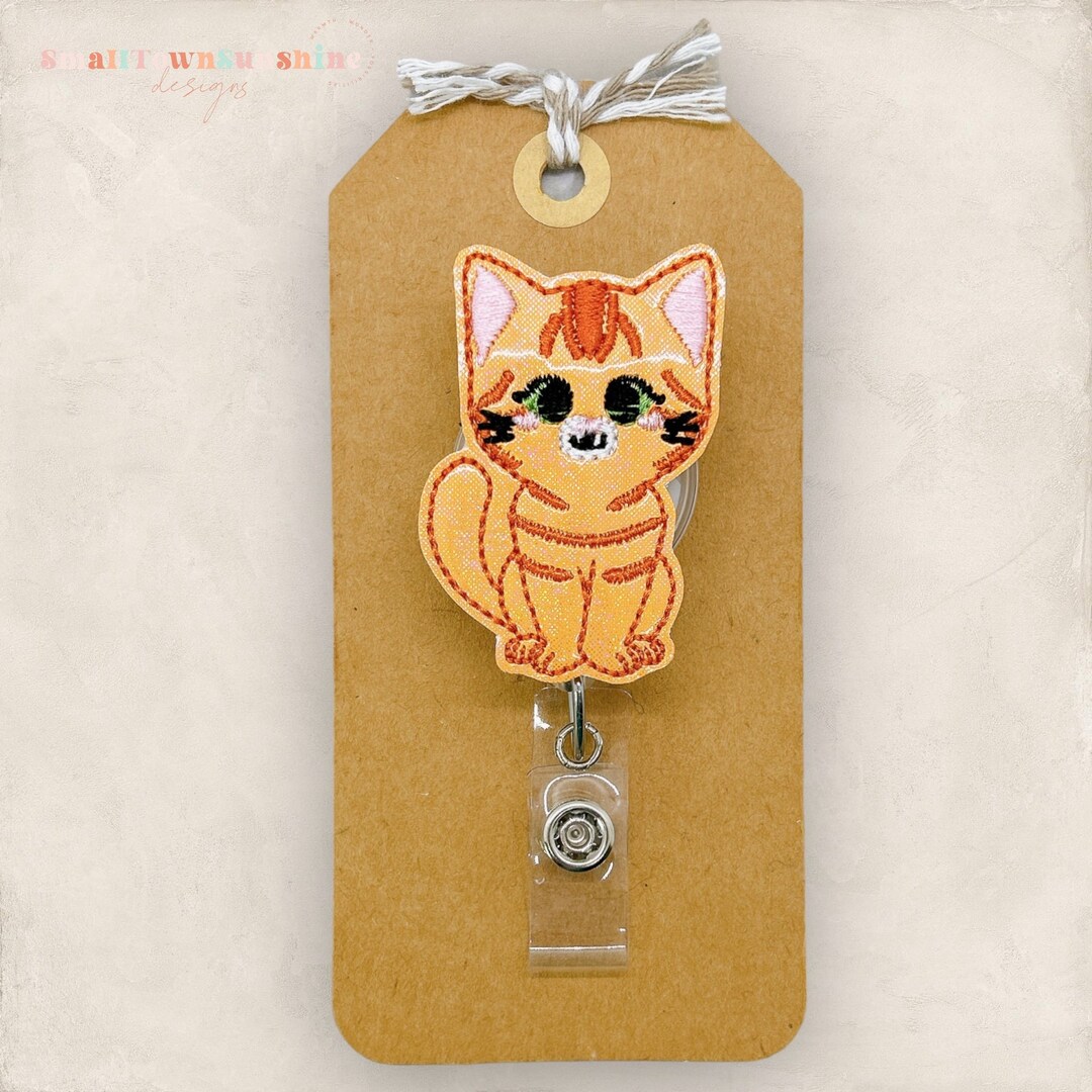 Orange Tabby Cat Badge Reel, Kitty Badge Reel, Nurse Badge Clip