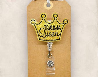 Trauma Queen Badge Reel, Crown Badge Reel, Nurse Badge Clip, Hospital Lanyard, Retractable ID Holder, Coworker Gift, Badge Buddy | GLITTER