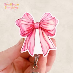 Pink Coquette Bow Badge Reel, Pretty Bow Badge Reel, Nurse Badge Clip, Teacher Lanyard, Coworker Gift, Retractable ID Holder | ACRYLIC