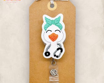 Porta credencial de enfermera Silly Goose, bonito porta credencial de enfermera, etiqueta de asistente veterinario, clip para credencial de enfermera, cordón escolar, porta credencial retráctil / BRILLO