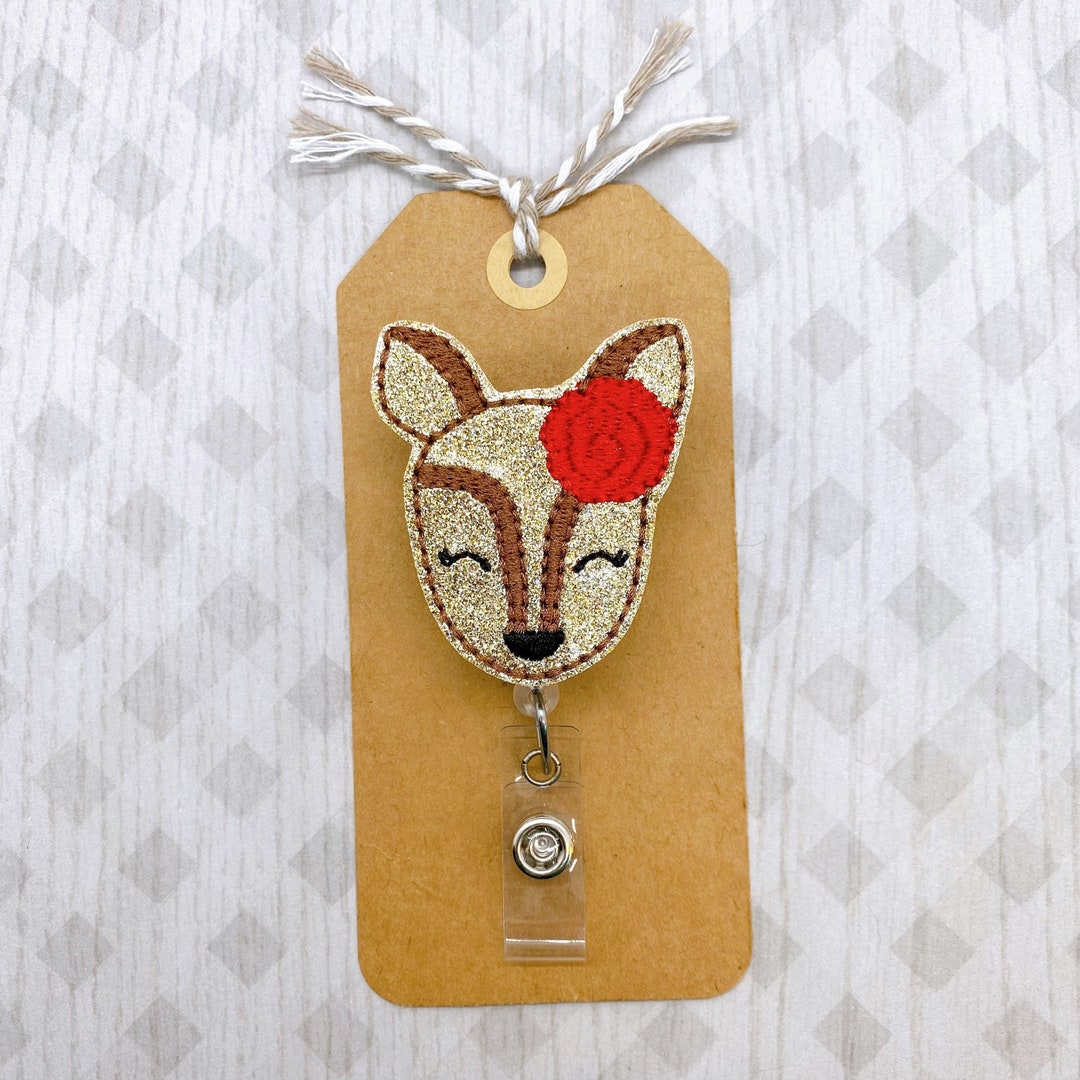 Deer With Rose Badge Reel Deer Badge Reel Animal Badge Etsy