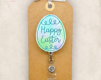 Happy Easter Badge Reel, Watercolor Easter Egg Badge Reel, Nurse Badge Clip, Teacher Lanyard, Coworker Gift, Name Tag, Retractable ID Holder