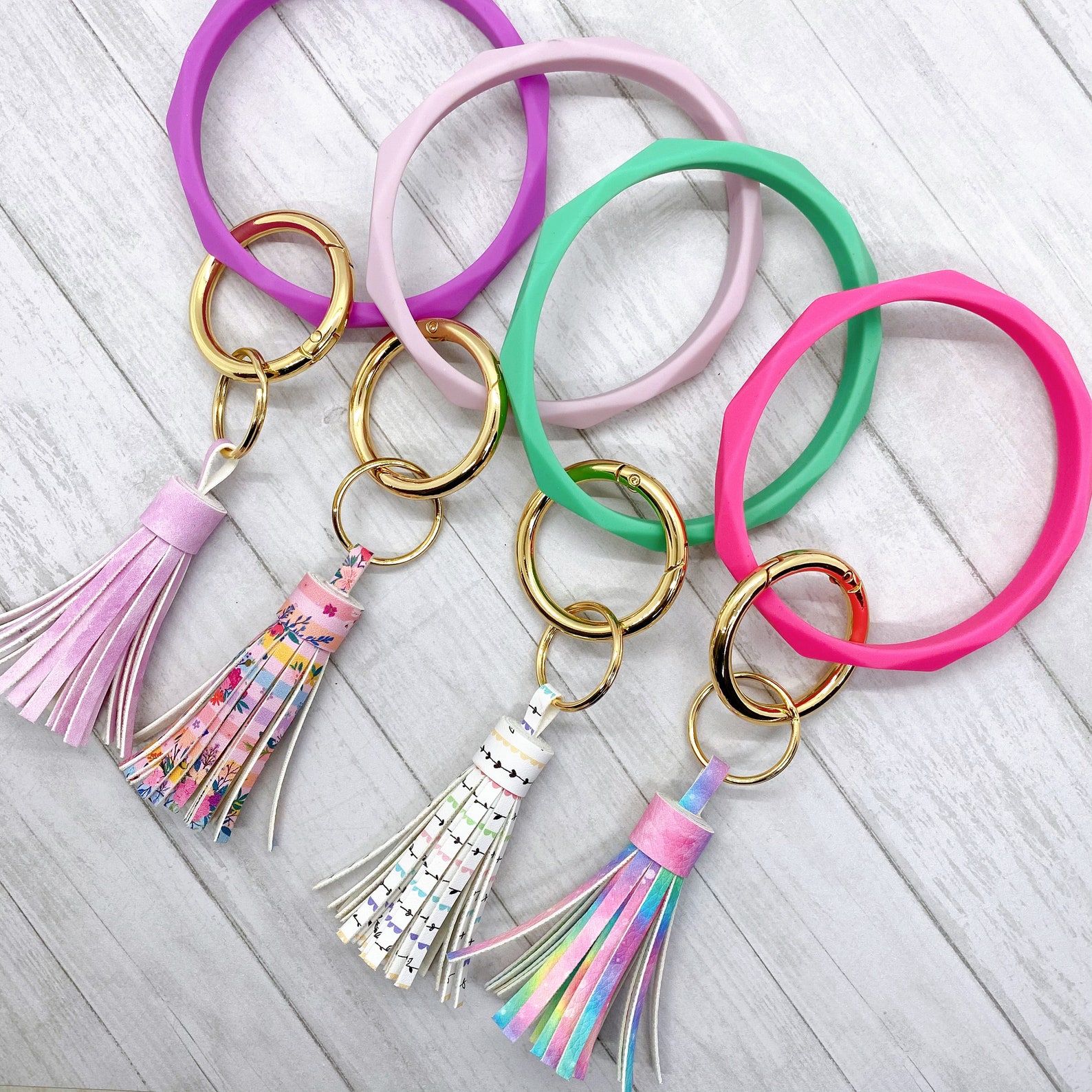 Silicone Bangle Bracelet Keychain With Tassel Faceted Etsy