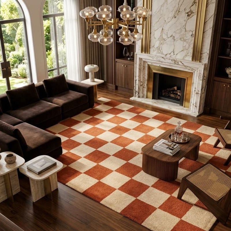 Checkerboard Rug Terracotta - Etsy