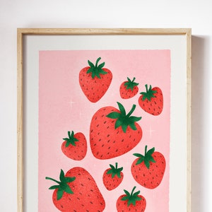 Retro Strawberry Art Print | Strawberries Nursery Art | Kids Room Wall Art | Kids Bedroom | Playroom Art | Fruit Art