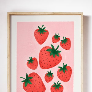 Retro Strawberry Art Print: Pink Nursery Wall Decor
