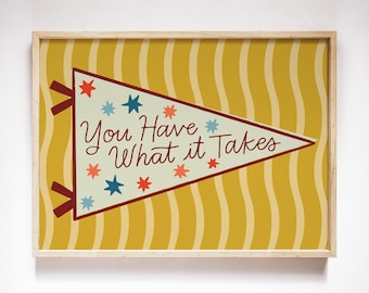 Motivational Pennant Wall Art: Retro Yellow Print (Digital Download)