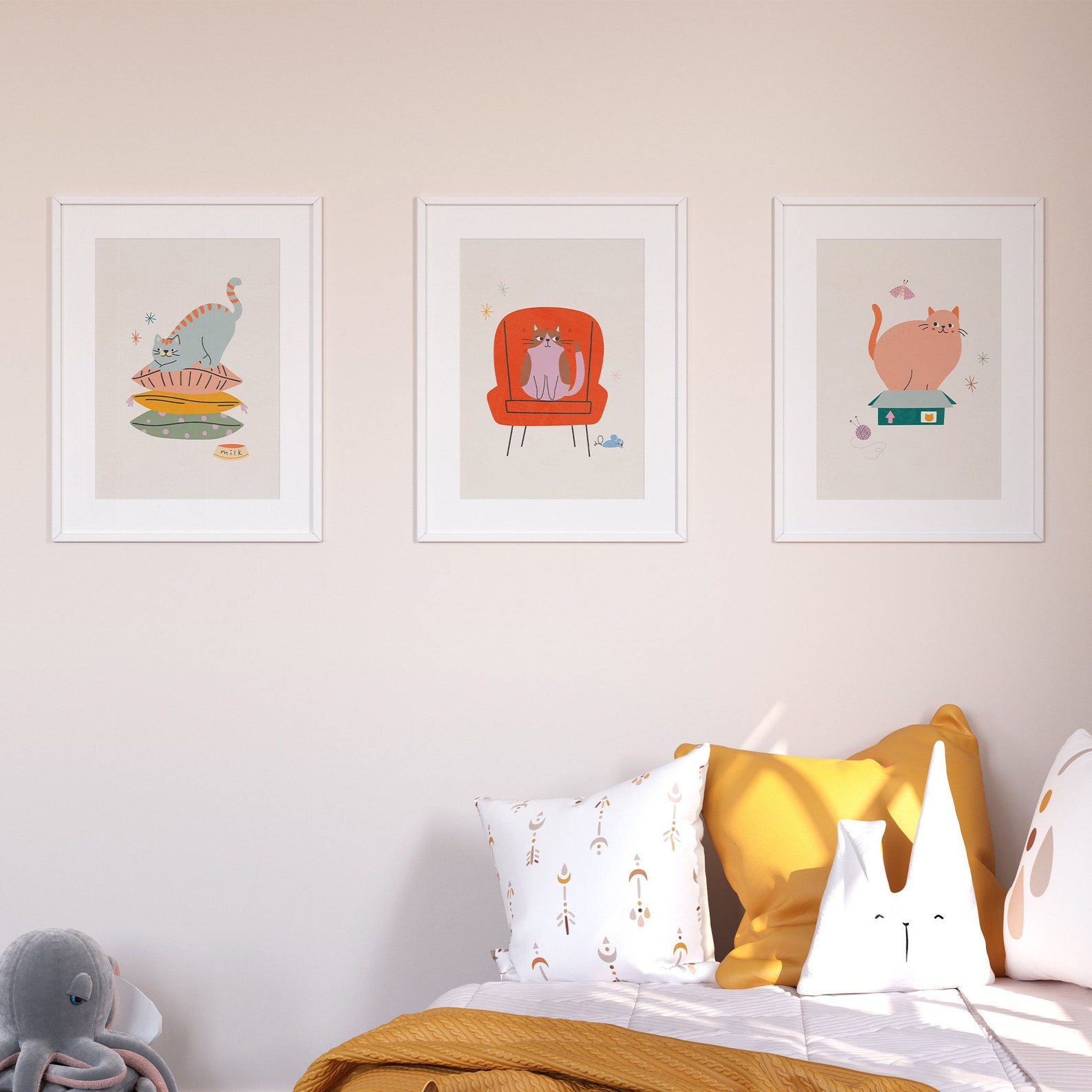 Set of 3 Cat Art Prints Kids Gallery Wall Playroom Wall Art - Etsy