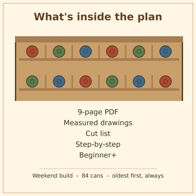 Pantry Can Rack Plans PDF, 6-lane 7-shelf Top-load Zigzag Gravity Feed ...