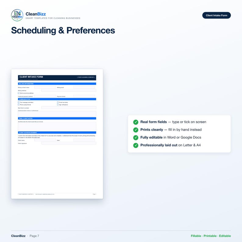 Cleaning Business Client Intake Form, New Customer Form, Residential ...