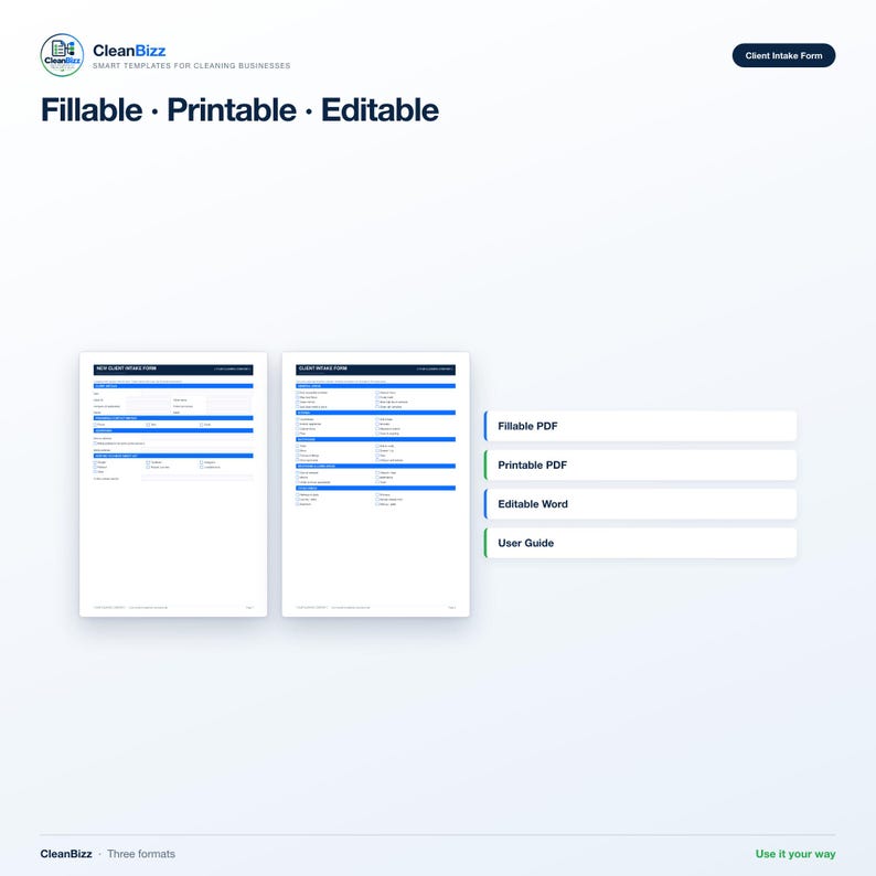 Cleaning Business Client Intake Form, New Customer Form, Residential ...