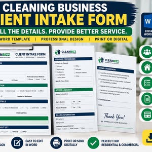 Cleaning Business Client Intake Form, New Customer Form, Residential ...