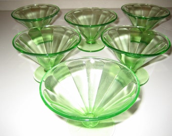 Green Depression Paneled Optic Hostess Sherbets