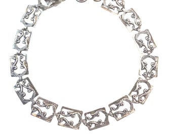 Vintage Danecraft Sterling Silver Scrollwork Panel Bracelet – 7" Signed ® Filigree
