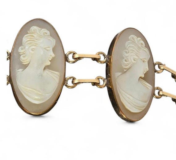 Vintage 1950s-60s Petite 1/20 14K Gold Filled Shell Cameo Bracelet – 5 Hand-Carved Cameos – 6 Inches Small Wrist