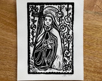 Saint Linocut Print and necklace bundle