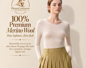 100% Merino wool sweater knit, Pure wool top with round neck for women, Luxury Merino gift for christmas