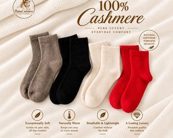 Calcetines 100% cachemir suaves y cálidos, calcetines de lana cálidos y acogedores para invierno, regalo de cachemir para ella.