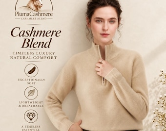 Soft Knitted Cashmere Wool Turtleneck Sweater Women, Cashmere Blend Pullover, Loose Fit Pullover, Wool Gift for Her