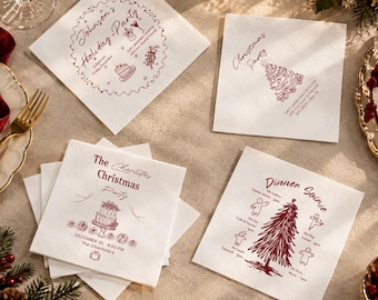 Personalized Christmas Cocktail Napkins, Vintage Holiday Party Designs, Custom Christmas Dinner & Friendsmas Napkins