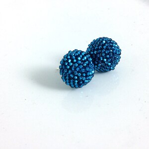 Metallic Blue Beaded Stud Earrings
