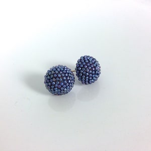 Blue Grey Beaded Stud Earrings