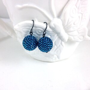 Metallic Blue Beaded Bead Earrings