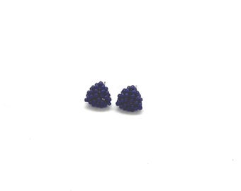 Matte Midnight Blue Small Triangle Beaded Stud Earrings