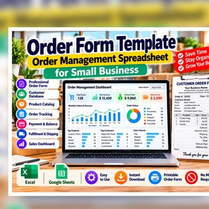 Order Form Template | Order Management Spreadsheet for Small Business | Excel + Google Sheets