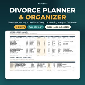 Divorce Planner Spreadsheet, Full Journey Organizer for Excel and Google Sheets, Asset Division, Custody, Post-Divorce Budget