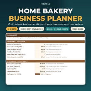 Home Bakery Planner Spreadsheet Recipe Cost Calculator | Order Tracker, Inventory, Pricing and Menu Planner | Excel and Google Sheets