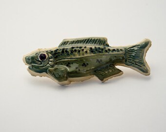 Handcrafted unique three dimensional fish tile, ceramic, multi colored, semi-realistic