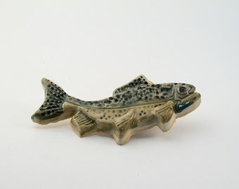 Handcrafted unique three dimensional fish tile, ceramic, multi colored, semi-realistic