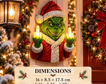 Funny Green Christmas Wall Decor, Light Up Holiday Character, Rude Gesture Santa Decoration, Christmas Porch Decor, Adult Humor Gift
