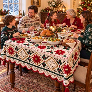 Christmas Crochet Tabel Runner Pattern PDF , Big poinsettia Patch , Snowflake PDF , Holiday Dinning Decor