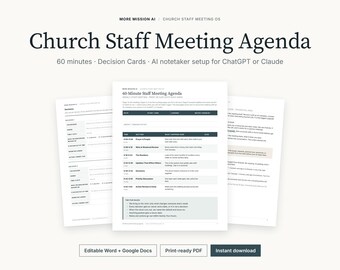 Church Staff Meeting Agenda | 60-Minute Decision-Focused Template (Editable Word, PDF)