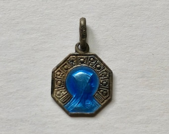 Ca. 1920s Sterling Zilver Geëmailleerd Sint Silhouet Ketting Hanger - Antieke Katholieke Christelijke Religieuze Sieraden