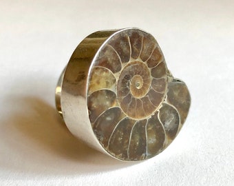 Sterling Ammonite Fossil verstelbare maat statement ring - maat 7+