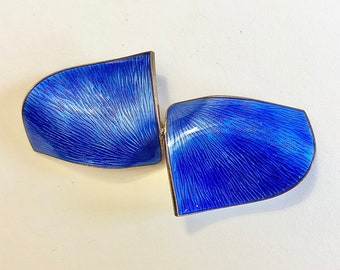 Mid Century Noorse moderne geëmailleerde zilveren broche - Gouden afwerking MCM - Kobalt/Ultramarijn getextureerde abstracte minimalistische pin