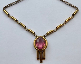Art Deco Gold Tone & Tsjechisch paars glas Fancy Link Ketting - jaren 1920/1930
