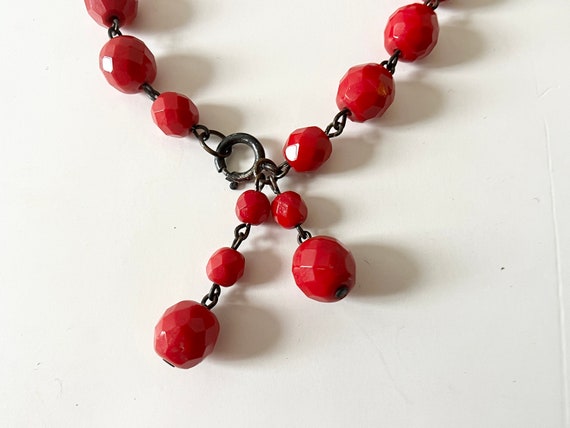 Vtg Czech Red Faceted Glass Beaded Station Bracel… - image 2