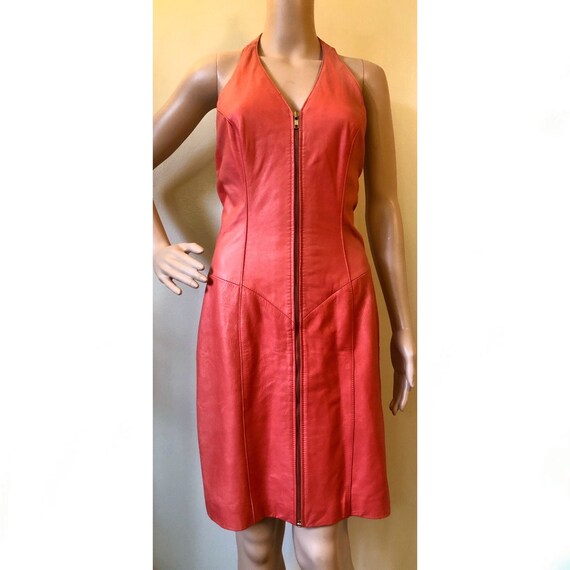 Vtg Wilson's Leather Zip-Front Halter Dress