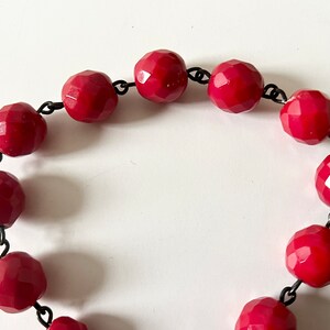 Vtg Czech Red Faceted Glass Beaded Station Bracelet 7.25 Vintage Czechoslovakia circa 1930s/1940s image 3