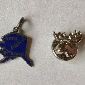 Vtg Pair of Sterling Alaska & Moose Pins